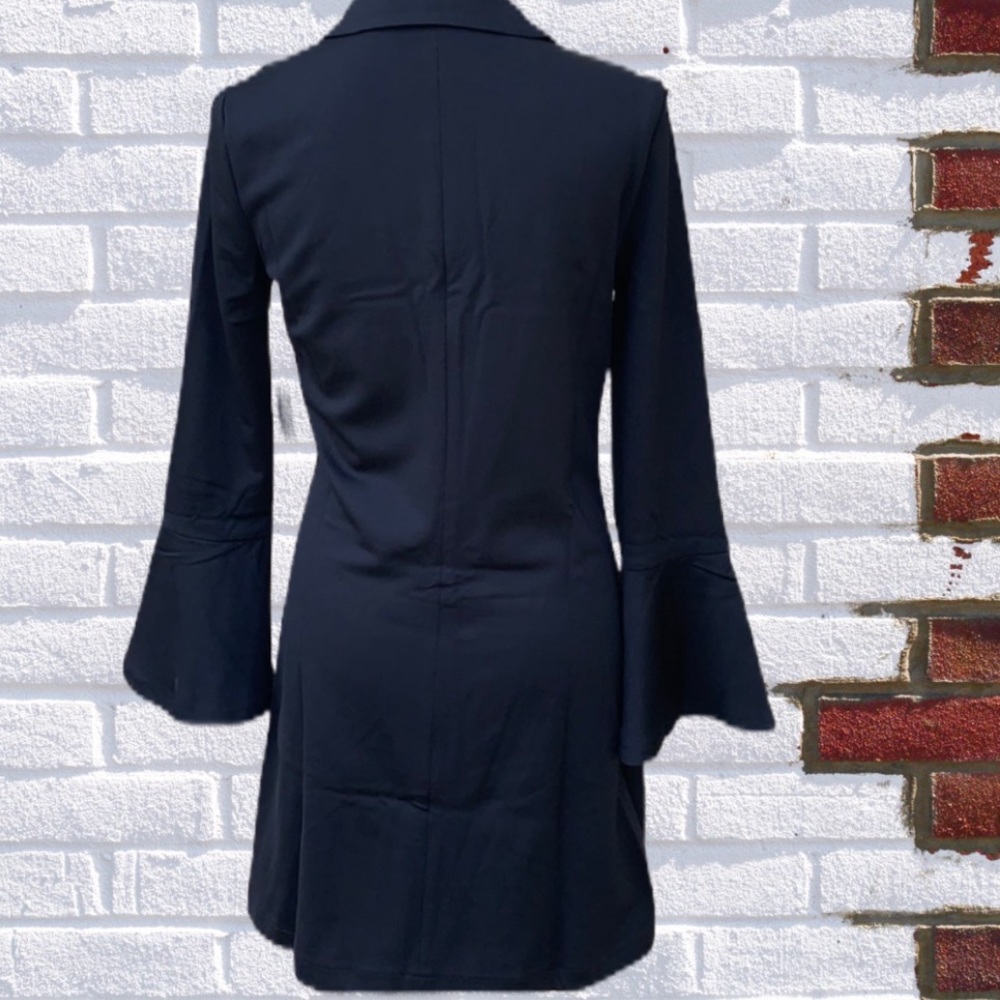 BLACK LONG LINE OPEN STYLE BLAZER JACKET - Picture 5 of 9